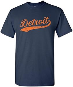 UGP Campus Apparel Detroit City Baseball Script - Hometown Pride Souvenir Basic Cotton T-Shirt - Medium - Navy