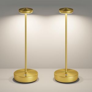 ZTFLOS Rechargeable Cordless LED Table Lamp,5000mAh Battery - Touch Control 3-Level Brightness with Memory Function,Portable Children's Room Desk lamp for Outdoor,Bars & Restaurants (2P Gold)