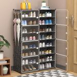 Mevigo Shoe Shelf Storage Entryway: 16-Tier Shoe Organizer Cabinet with Adjustable Shelves, Freestanding Plastic Shoe Rack with Doors for Entryway, Hallway, Living Room - Black