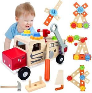 Maxentico Juguetes Montessori 2 Años, Regalo Niño, Juegos Educativos, Caja Herramientas Juguete, Juegos de Construcción de Madera, DIY Maletín Herramientas Juguetes para Niños Niñas 2 3 4 5 Años