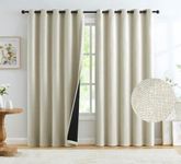 Natural Full Blackout Linen Curtains 90 inch Long Thermal Insulated Noise Reducing Bedroom Drapes Rustic Farmhouse Triple Weave Window Treatment Set for Theatre, Nursery, 60"x90"x2, Beige