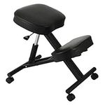 Moustache Ergonomic Kneeling Chair, Double Thick Padded Foam Steel Frame Adjustable Stool for Home, Office, and Meditation, Posture Desk Stool with Orthopedic Knee Cushion, Black