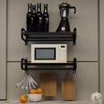 Saifix Metal Microwave Stand For Kitchen | Wall Mounted | Oven Stand | Dish Rack | Pot Racks | Utensil Organiser | Printer Shelf | Fax Rack (60 L X 40 W X 18 H In Cm'S, Os-09, Black, Set Of 2)