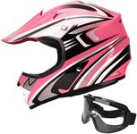 JAGASOL DOT Youth Motocross Offroad Street Dirt Bike Helmets for Kids 8-14,BMX MX ATV Helmet with Goggles DOT Approved(Pink,Y-M)