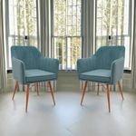 Little eXtra Handmade Dining Chair- Set of 2, Accent Wooden Chair for Living Room, Bedroom, Study Room, Velvet Fabric & Cushion Seat with Metal Legs (Teal)