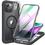 Miracase Magnetic Case for iPhone 15 Case 6.1-Inch, Full Body Bumper Clear Back Cover Compatible with MagSafe and Built-in 9H Tempered Glass Screen Protector + Camera Lens Protector (Black)