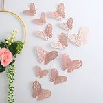 AMFIN® (Pack of 12) Butterfly Decoration/Butterfly Decoration Items for Wall/Butterfly Stickers/Butterfly Decoration Birthday - Rosegold