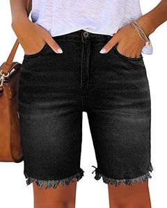 Utyful Women's Bermuda Jeans Shorts Summer Raw Hem Distressed Denim Shorts Raw Hem-Black Medium