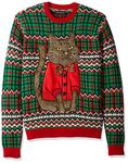 Blizzard Bay Men's Bowtie Cat Crew Neck Ugly Xmas, green/red combo, XL