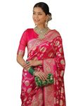 SIRIL Women's Banarasi Saree | Silk Blend Kanjeevaram Jacquard Saree With Unstitched Blouse Piece (3837S422_Bright Pink)