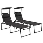 Outsunny Folding Chaise Lounge with Adjustable Sunroof, Outdoor Quick Dry Padded Tanning Chairs with Headrest, Reclining Back Outdoor Lounge Chair, for Beach, Yard, Patio, Black