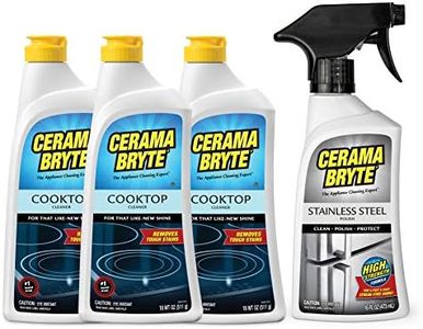 Cerama Bryte Stainless Steel Polish & Removes Tough Stains Cooktop and Stove Top Cleaner for Glass - Ceramic Surfaces, 16 & 18 Ounces, 4 Pack(1 x Steel & 3 x Cooktop)