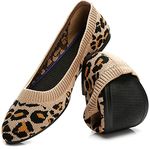 HEAWISH Women’s Ballet Flat Flats Shoes Comfortable Mesh Pointed Toe Slip On Dress Shoes, Leopard, 9