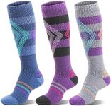 Welwoos Merino Wool Ski Socks for Womens Mens Thermal Heated Winter Warm Thick Knee High Gift Sock Stocking Fillers for Skiing Outdoor Sports Snowboarding 3 Pairs (Blue/Purple/Grey B,M)