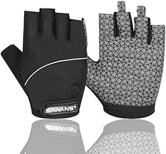 Gel Cycling Gloves Fingerless Padded Mountain Bike Bicycle Gloves Anti-slip Gym MTB Half Finger Reflective Biking Mitts Shock Absorbing Hiking Sports (Black, M)