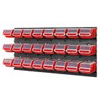 Storage System, Stacking Boxes with Lid, Wall Shelf, 772 x 390 cm, Pack of 24 Boxes, Tool Wall, Workshop Shelf, Chute Rack, Red