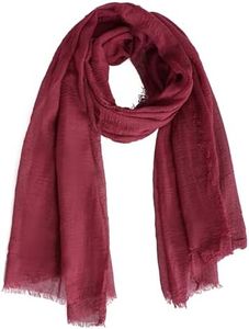 Women Summer Cotton Blend Crinkle Vintage Soft Long Scarf Linen Beach Shawl Wrap, Red