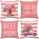 YeeJu Mothers Day Pillow Covers 16x16 Set of 4 Velvet Mom Throw Pillow Covers Pink Carnation Floral Pillow Cases Cushion Covers Outdoor Sofa Couch Home Decorations Gift for Mother Mom Birthday (16)