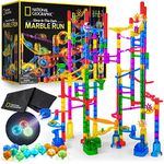National Geographic Glowing Marble Run – 250 Piece Construction Set with 50 Glow in the Dark Glass Marbles, Mesh Storage Bag, Great Creative STEM Toy for Girls and Boys