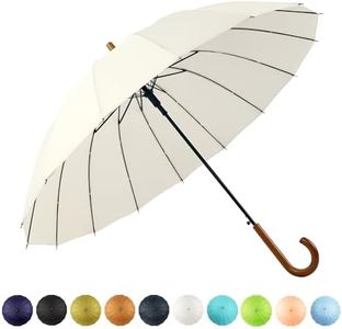 SoulRain 16 Ribs 48" Stick Umbrella Auto Open Solid Color Fashionable and Simple，Arc Classic Wood Handle，Windproof Unbreakable Stick Rain Umbrella (White)