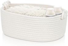 Small Rope Basket for Organizing, Gifting - Decorative Baskets for Gifts Empty - Cute Woven Gift Baskets - Dog Cat Toy Box - Toy Organizer Baby Nursery Bin - White Storage Basket with Handle