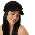 Haute Sauce Women Black Solid Corduroy Baker-Boy Cap for Outdoor Everyday Wear | UV Protection | Lightweight | Foldable | Packable | Latest Stylish Casual Headwear for Women & Girls