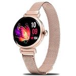 Minimalist Fashion Smart Watch for Women(Answer/Make Calls), World Smallest 1.04" Round AMOLED Screen Smartwatch for Ladies with Heart Rate Sleep Monitor, Notification and a Free Steel Band (Gold)