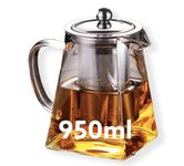 Green Globe Square Glass Teapot with Infuser, 950ml Borosilicate Tea Pot with Strainer, Loose Leaf Tea | Stove Top & Microwave Safe Borosilicate Glass Kettle