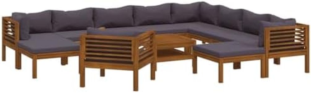 vidaXL Solid Acacia Wood Garden Lounge Set - 12 Piece Outdoor Furniture Set with Cushion, Coffee Table, Sofas and Footrest - Weather Resistant and Durable