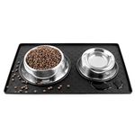 Pet Feeding Mat for Dogs Cats Rabbits, Non-Slip Grip for Wood Floor or Carpet, Silicone Waterproof Mat for Bowls Food Treats (M: 18.9x11.8in, Black)