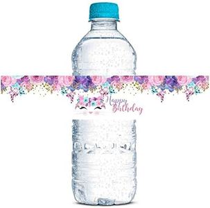 Watercolor Floral Kitty Cat Face Birthday Themed Waterproof Water Bottle Sticker Wrappers 20 Wrap Around Labels Sized 1.75" x 8.5" by AmandaCreation