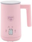 GreenLife Ceramic Electric Milk Frother, 10oz, 4-in-1, Auto Hot and Cold Foam, Dense and Light Foam, PFOA and PFAS Free, Cordless Milk Warmer and Steamer for Latte, Coffee, Pink