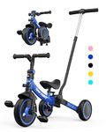 besrey 7-in-1 Toddler Bike with Parent Steering Push Handle for 1-5 Years Old Girls and Boys, Foldable Kids Push Trike, Toddler Tricycle with Removable Pedals, Height Adjustable Seat - Blue