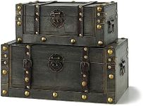 Soul & Lane Miranda Wooden Treasure Chests - Set of 2, Antique Storage Trunks, Decorative Wood Storage Boxes with Hinged Lids for Keepsakes and Home Décor