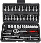 46-Piece Socket Wrench Set - 1/4 inch Drive Socket Ratchet Wrench Set Mechanic Tools Kit for Automotive Repair Household Metric Socket Set with Storage Case