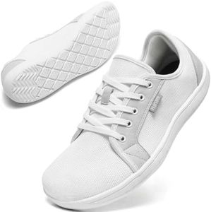 Mens Womens Wide Width Barefoot Shoes Unisex Outdoor Zero Drop Shoes Cross-Trainer Running Minimalist Walking Shoes Lightweight Breathable White