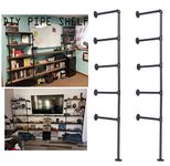 Industrial Wall Mount Iron Pipe Shelf Bracket,Vintage Retro Black DIY Open Bookshelf, Storage Shelves, Ceiling Hung Shelves for Home Kitchen Office(2PcsX5Tier,70" Tall,12" deep,Hardware Only)