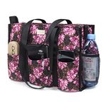 TOPDesign Utility Water Resistant Tote Bag with 13 Exterior & Interior Pockets, Top Zipper Closure & Thick Bottom Support, for Working Women, Teachers, Nurses, Accountants (Baroque Carnation)