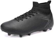 Lynvola Men's High Top Breathable Soccer Cleats Firm Ground Non Slip Outdoor Training Shoes Black EU 41