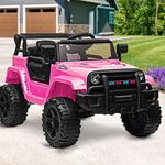 Mazam Ride on Car 12V Toy Jeep Kids Ride on Car with Seat Belt, Remote Control, Built in Songs, Horn, TF Card Insert and MP3 Connect 28kg Cpacity Suitable for 3-6 Years Pink