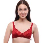 Lovable Women Designer Net with Hosiery Wirefree Non-Padded Lace Pattern Full Coverage Adjustable Strap Stylish Fancy Bra (Maroon_Size-34B) - L0596