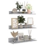 Lyeasw Wall Shelves with Silver Metal Guardrail, 16 Inch Grey Floating Shelves for Bedroom Bathroom Kitchen Living Room, Set of 3 in Different Sizes