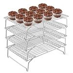 E-far 4-Tier Cooling Rack, 15”x10.1" Stainless Steel Stackable Wire Cooling Rack for Baking Cooking Cookies, Folding Leg & Non-toxic, Oven Safe & Dishwasher Safe