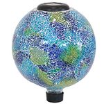 Sunnydaze Azul Terra 10-Inch Crackled Glass Garden Gazing Globe with LED Solar Light