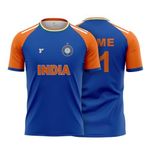 YOURJERSEY Unisex Customized And Personalized Indian Blue Regular Fit Jersey With Name & Number 2024 (32- (12-14 Year))