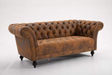 DProT Handmade Pu-Leather Chesterfield Sofa Armchair 1.5, 2 or 3 Seater Settee (3 Seater Sofa Brown)