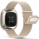 Yoohoo Straps Compatible with Fitbit Versa 3/Fitbit Versa 4/Fitbit Sense 2,Adjustable Stainless Steel with Double Magnetic Clasp Replacement Straps for Women Men/Champagne Gold