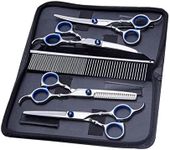 ESELECT Pet Grooming Scissors, Dog Grooming Scissors, Curved Scissors, Thinning Scissors, Blending Scissors - 5 Piece Set