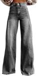 Flare Jeans for Women Vintage Wide Leg Boyfriend Baggy Stretchy High Waisted Trendy Denim Pants with Pockets Greys Medium