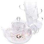 Oak & Steel - Premium Elegant Glass Gin Teapot with Removable Loose Leaf Infuser 800ml - 4 Tea Cups Gift Party Set